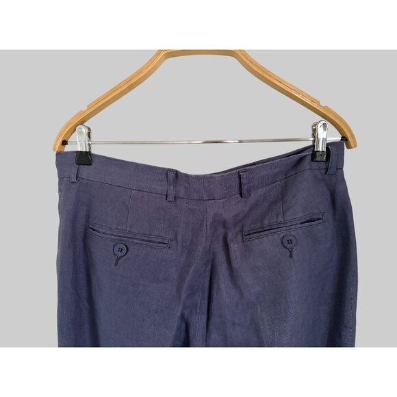 Azulu Womens Blue Linen Trousers Size 2 Medium With Buttoned Back Pocket - Picture 4 of 9